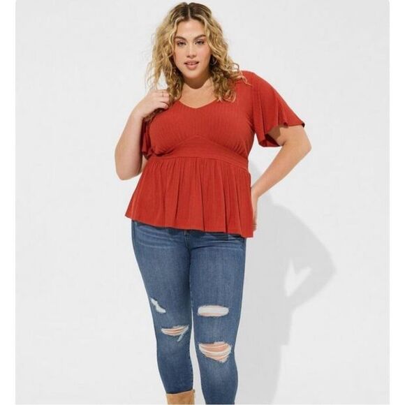 Torrid pointelle rib v-neck babydoll top 3XL - Picture 3 of 8